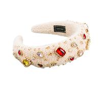 Diadema acolchada de esponja tejida envuelta en franela ancha para el pelo con aro geométrico de cristal, pañuelo para fiesta
