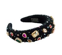 Diadema acolchada de esponja vintage de punto envuelta en franela ancha con aro geométrico de cristal para taladro de cristal, bandana de fiesta para mujeres y niñas