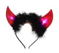 Diadema ajustable de cuerno rojo con cuernos de vaca para fiestas de Halloween, aro de pelo iluminado, accesorio brillante
