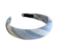 Diadema ajustable de esponja a cuadros azules con elegante lazo, accesorios cómodos para el cabello para niñas y mujeres