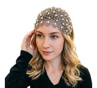 Diadema ancha de encaje con de perlas, elástica y bohemia para mujer, diadema vintage para bodas, , citas, vacaciones, suave, transpirable para todo el día