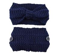 Diadema ancha de punto con lazo, turbante elástico anudado con botón, bandas de pelo de ganchillo, calentador de orejas, suave para envolver la cabeza para mujeres