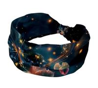 Diadema ancha para mujer, banda elástica suave para el pelo, banda deportiva que absorbe el sudor, flores de mariposa con fondo brillante de universo de sendero, diadema de yoga, accesorio para el