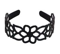 Diadema ancha para mujer, color negro, hueca, floral, dentada