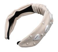 Diadema Ancha para Mujer con Corazón y Perlas Beige Elegante | Ajuste Antideslizante, Tacto Agradable y Ligero, Mantiene el Cabello Lejos del Rostro, para Niñas y Señoras