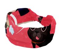 Diadema ancha para mujer, diseño de carlino con texto en inglés "Happy Valentine's Day", diadema elástica antideslizante, anudada por torsión, para entrenamiento, accesorios para el cabello