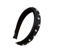 Diadema ancha retro de satén negro champán con forma de triángulo y perla trenzada for mujer(black)