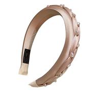 Diadema ancha retro de satén negro champán con forma de triángulo y perla trenzada for mujer(Champagne)