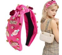 Diadema anudada con diamantes de imitación en forma de corazón - Banda ancha anudada con diamantes de imitación en forma de corazón | Diadema anudada con forma de corazón para Url