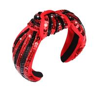 Diadema anudada con lentejuelas y cuentas de fútbol, para el día del juego, deportes, nudo superior ancho, accesorios para el cabello, regalo