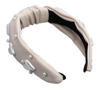 Diadema Anudada de Corazón con Perlas para Mujer, Beige | Tacto Agradable y Ligero, Antideslizante, Tela y Abs, Mantiene el Cabello Lejos del Rostro