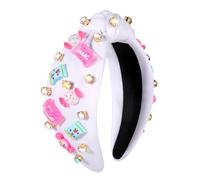 Diadema anudada para mujer, con dijes de caramelos de cristal, adornada, con nudo superior, turbante ancho, regalo divertido para niñas, hermanas, cumpleaños, Navidad, fiestas