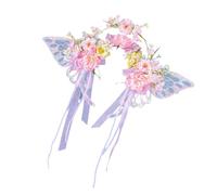 Diadema artística floral con detalle de mariposa y borlas, portátil para entusiastas y mujeres de moda, uso diario