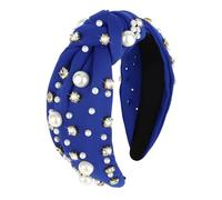 Diadema azul con perlas anudadas con diamantes de imitación brillantes, diadema anudada en la parte superior, accesorios de moda, lindas bandas para el cabello