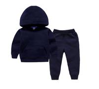 Diadema bebé niña primavera color sólido algodón con capucha suéter dos PC traje deportivo conjunto traje bebé, azul oscuro, 3-4 años