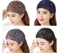 Diadema bohemia de encaje de perlas de 4 piezas, diadema ancha con decoración de cristal y perlas, hueca y transpirable, adecuada para mujeres