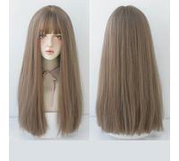 Diadema Completa Para Mujer, Pelo Largo, Negro, Largo, Recto, Flequillo De Aire Natural, Peluca Realista Completa