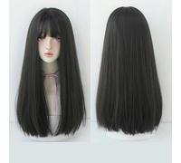 Diadema Completa Para Mujer, Pelo Largo, Negro, Largo, Recto, Flequillo De Aire Natural, Peluca Realista Completa