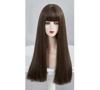 Diadema Completa Para Mujer, Pelo Largo, Negro, Largo, Recto, Flequillo De Aire Natural, Peluca Realista Completa