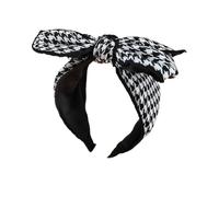 Diadema con bordes anchos, estilo vintage, diseño de mil pájaros, a cuadros, versión grande con lazo (n.º 3)