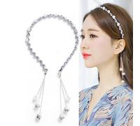 Diadema con borlas, accesorio para el pelo, para comunión con colgante de perlas blancas, diadema para mujeres y niñas, bodas, novias, damas de honor, color azul