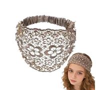 Diadema con Cuentas - Banda Para La Cabeza De Encaje Con Perlas Florales - Elásticas Anchas y Elegantes para Mujeres | Para Bodas, Viajes, Uso Cotidiano, Vacaciones Y Peinados