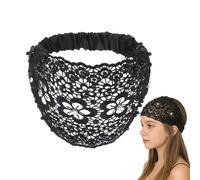 Diadema con cuentas florales, bufanda de encaje para el pelo, con cuentas anchas y elásticas, diadema ancha con cuentas florales para mujer, adornada con cuentas caladas de flor de ciruelo, accesorio