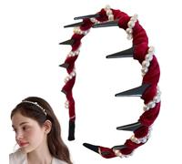 Diadema con dientes de perlas, banda para el pelo ondulado, bandas de cerebro de perlas de moda, no antideslizantes, accesorios para el cabello para mujeres