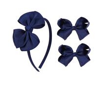 Diadema con lazo azul marino y 2 lazos para el pelo de 4 pulgadas, accesorios para el cabello de vuelta a la escuela para niñas pequeñas (azul marino)