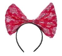 Diadema con lazo grande exagerada, diadema de encaje rosa, orejas de ratón, para la cabeza, para San Valentín