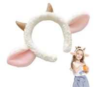 Diadema con orejas de cordero, linda diadema de oveja con cuerno de oreja, adorno decorativo para el cabello, tocado femenino de dibujos animados de felpa para adultos y niños, orejas de cordero