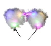 Diadema con orejas de gato iluminadas Linda diadema LED con orejas de esponjosas y aros para el pelo con forma de campana para fotos de fiestas brillantes, eventos nocturnos y regalos festivos