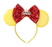 Diadema con orejas de Minnie brillantes de RAZKO - Lazo amarillo-rojo - Talla nica - Diadema con orejas de Minnie para fiestas, viajes a Disney,