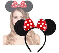 Diadema con orejas de Minnie Mouse en Alicia con lazo rojo y blanco para adultos/niños, accesorio de disfraz para la cabeza, regalo de decoración de fiesta, Reino Unido (lazo de lunares rojos)
