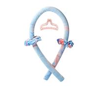 Diadema con varilla rizadora sin calor con cinta de seda para ondas nocturnas, incluye pinza para el cabello y herramienta de peinado con rodillo para dormir DIY.(Tie Dye Blue)