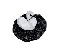 Diadema contemporánea con orejas de conejo con puntos blancos y negros, elegante horquilla de encaje, perfecta para cosplay y uso diario, accesorio para el cabello curvado de moda