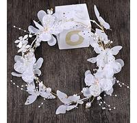 Diadema coreana blanca hecha a mano con flores de seda y perlas para dama de honor, novia, boda, accesorios para el cabello