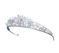 Diadema coronada con diamantes de imitación y perlas para fiestas de novia y tocado de boda