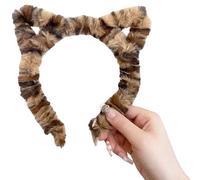 Diadema creativa con estampado de leopardo dulce y peludo con orejas de gatito de felpa suave para mujeres, hombres y adolescentes