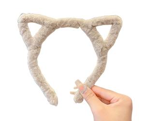 Diadema creativa con estampado de leopardo dulce y peludo con orejas de gatito de felpa suave para mujeres, hombres y adolescentes