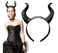 Diadema Cuernos, 3 piezas Halloween Cuernos Malefica Set, Ajustable Diadema Cuernos, Headgear Devil Halloween Cosplay, Carnaval Mardi Gras Cosplay Masquerade, con Collar Encaje Gótico & Pulsera
