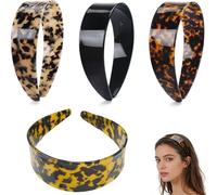 Diadema de acetato de alta calidad con dientes, banda ancha con patrón de leopardo para mujer, antideslizante, sin dolor de cabeza, cómoda diadema diaria para oficina y estilo (4 piezas x mezcla)
