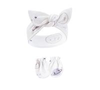 Diadema de algodón suave y elástica para niñas recién nacidas, tocado elegante con manoplas antiarañazos