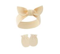 Diadema de algodón suave y elástica para niñas recién nacidas, tocado elegante con manoplas antiarañazos