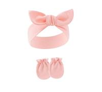Diadema de algodón suave y elástica para niñas recién nacidas, tocado elegante con manoplas antiarañazos