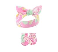 Diadema de algodón suave y elástica para niñas recién nacidas, tocado elegante con manoplas antiarañazos