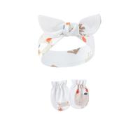 Diadema de algodón suave y elástica para niñas recién nacidas, tocado elegante con manoplas antiarañazos