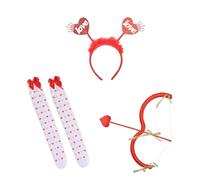 Diadema de amor con lazos y flechas, accesorios para el día de San Valentín, cosplay, accesorios para mujer, boda, juego de rol, disfraz de San Valentín, Traje rojo de tres piezas, Talla única