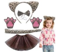 Diadema de banda con estampado de leopardo, diadema de gato de leopardo - Disfraz de leopardo 5x / Set de Halloween | Incluye garras, pajarita, cola, diadema - un conjunto de cosplay de a