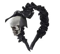 Diadema de calavera de Halloween para mujer, diadema plisada negra, diadema gótica, diadema punk, diadema plisada